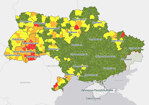 До помаранчевої зони потрапили місто Славута і чотири райони Хмельниччини