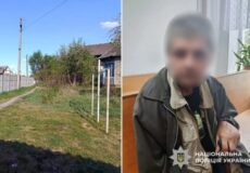Left: rural residential lane with a fence and utility pole; right: man with a blurred face in a jacket seated indoors, police watermark bottom right.