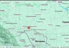 Map of western Ukraine and Moldova with a red pin marking a location in central Moldova