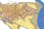 Cadastral map showing parcel boundaries, streets, and surrounding water on the right, labeled in Cyrillic.